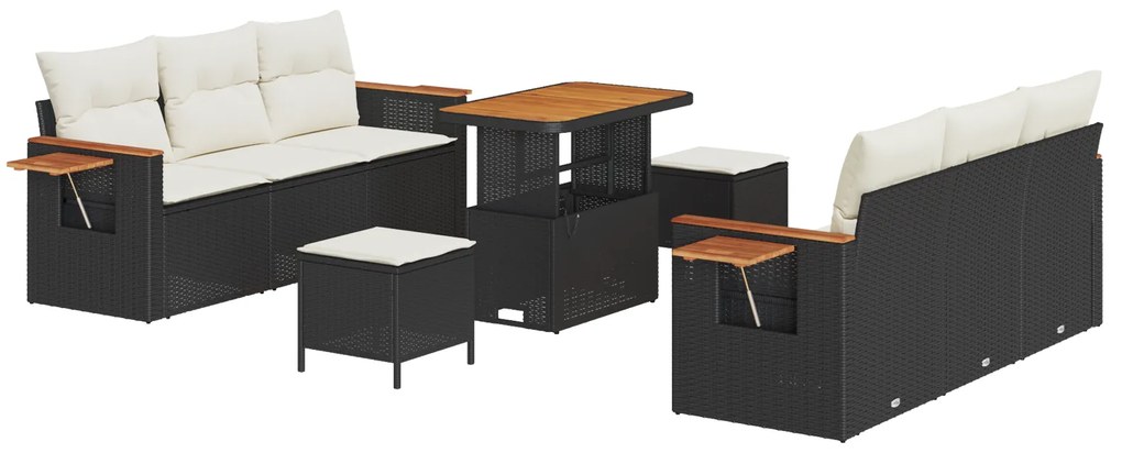 vidaXL Σετ Καναπέ Κήπου 9 τεμαχίων με Μαξιλάρια Μαύρο Πολυ Ράταν Ακακία
