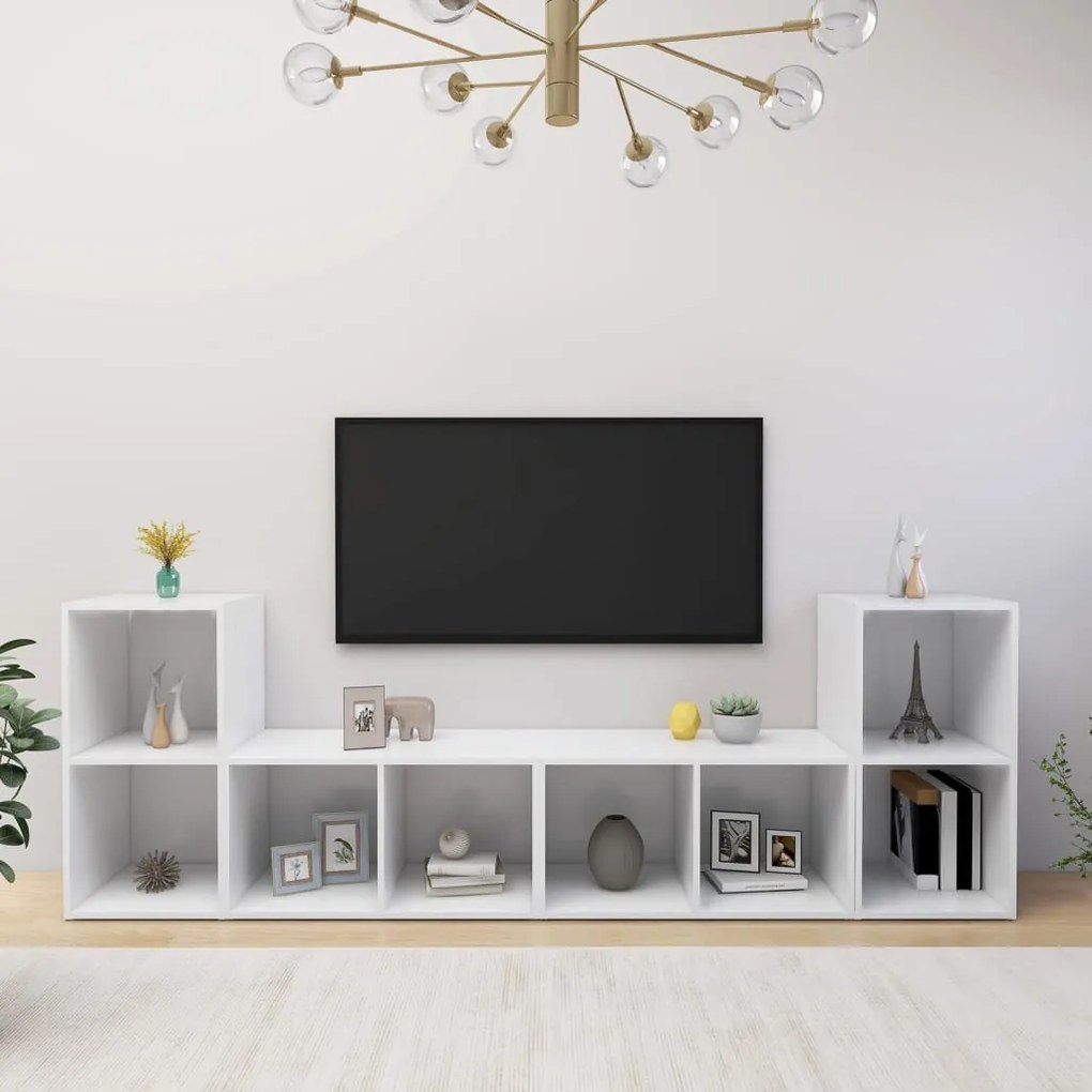 vidaXL Έπιπλα Τηλεόρασης 4 τεμ. Λευκά 72 x 35 x 36,5 εκ. Επεξ. Ξύλο