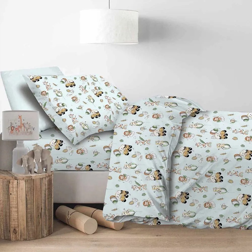 Σεντόνι Παιδικό Happy Zoo Με Λάστιχο (Σετ 2τμχ) Multi Astron Μονό 105x230cm 100% Πενιέ Βαμβάκι