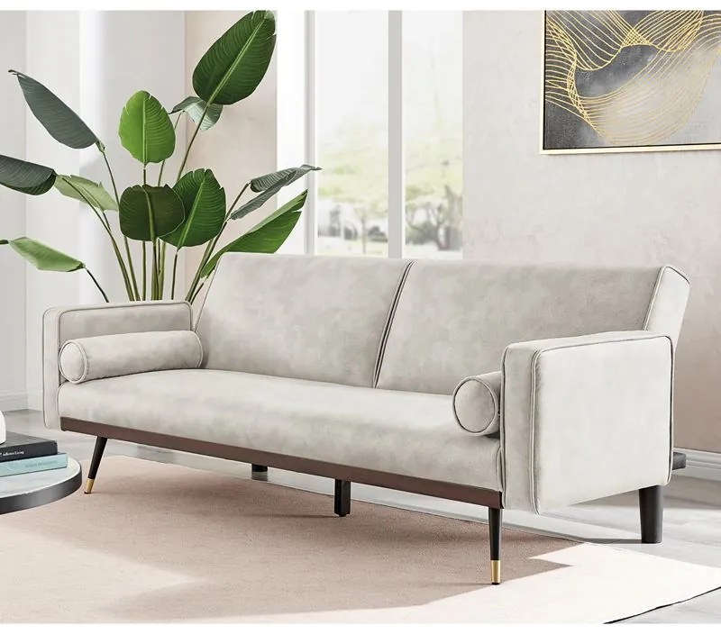 WOODWELL CLICK Καναπές - Κρεβάτι Σαλονιού - Καθιστικού, Ύφασμα Suede Εκρού 192x84x76cm Bed:192x98x37cm Ε9443,2