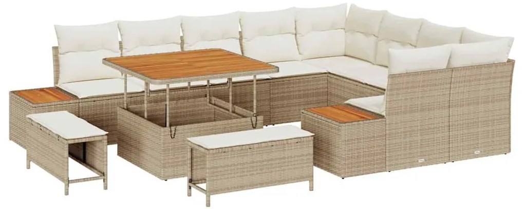 vidaXL Σετ Καναπέ Κήπου με μαξιλάρι 12 pcs Μπεζ Πολυ ράταν