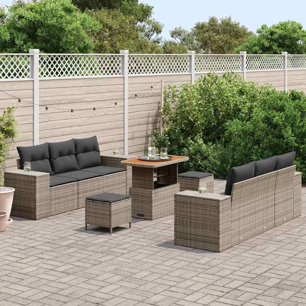 vidaXL Σετ Καναπέ Κήπου με μαξιλάρι 9 pcs Γκρι 90 x 55 x 71 cm