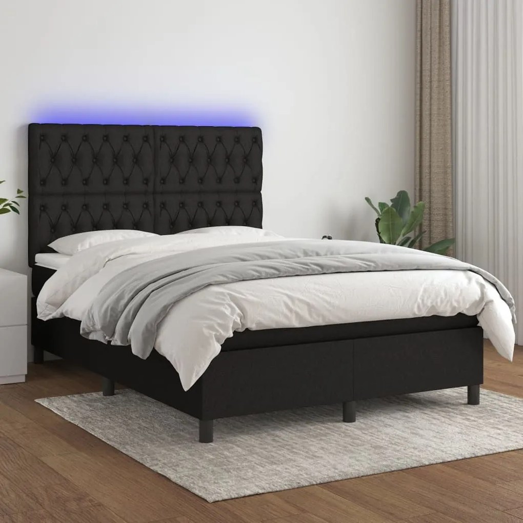 ΚΡΕΒΑΤΙ BOXSPRING ΜΕ ΣΤΡΩΜΑ &amp; LED ΜΑΥΡΟ 140X200 ΕΚ. ΥΦΑΣΜΑΤΙΝΟ 3135119