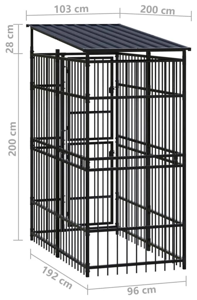 Κλουβί Σκύλου Εξωτερικού Χώρου με Ατσάλινη Οροφή 1,84 μ² - Μαύρο