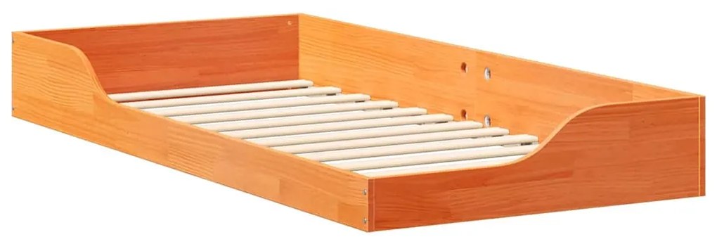 vidaXL Κρεβάτι δαπέδου Καφέ κεριού 100 x 200 cm Μασίφ ξύλο πεύκου