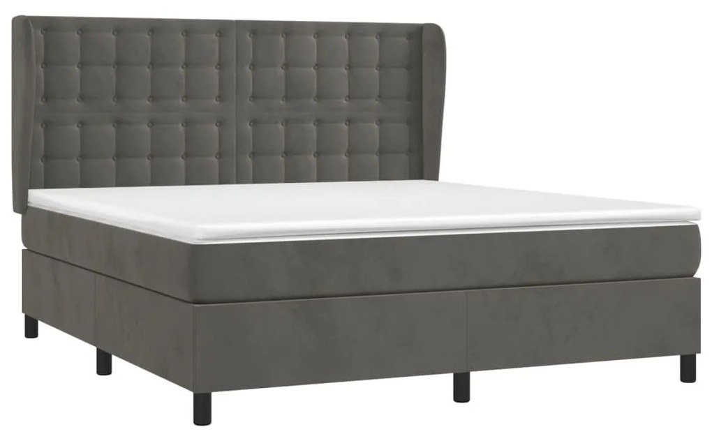 Κρεβάτι Boxspring με Στρώμα Σκούρο Γκρι 180x200 εκ. Βελούδινο - Γκρι