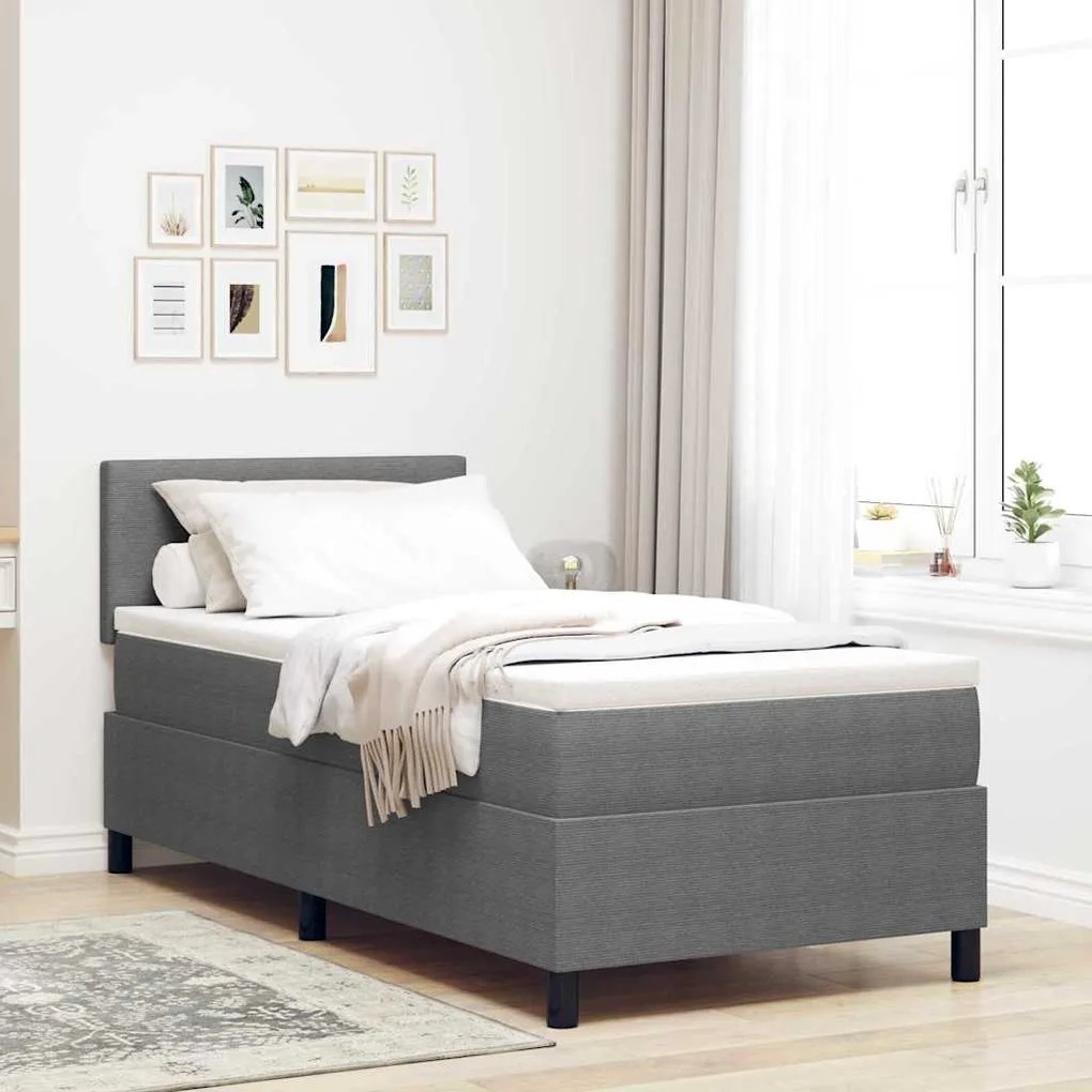 vidaXL Κρεβάτι με ελατήρια με Στρώμα &amp; LED Φως Γκρι 80x200 εκ Ύφασμα κορντούρας