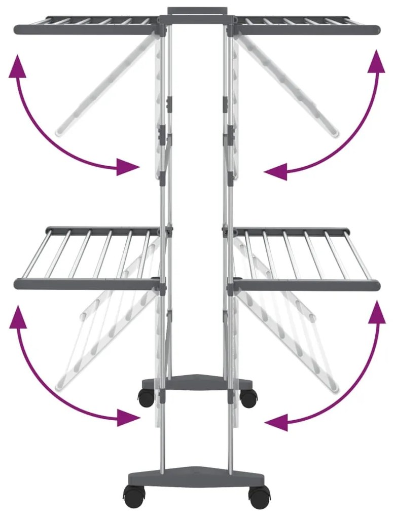 vidaXL Απλώστρα Ρούχων 2 Επιπέδων με Ρόδες Ασημί 60 x 70 x 106 εκ.