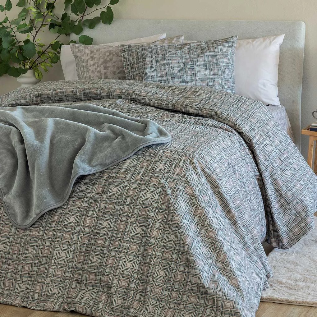 Φανελένια Σεντόνια Υπέρδιπλα (Σετ) Palamaiki Flannel FB0228 Γκρι ΧΩΡΙΣ ΛΑΣΤΙΧΟ 240x265