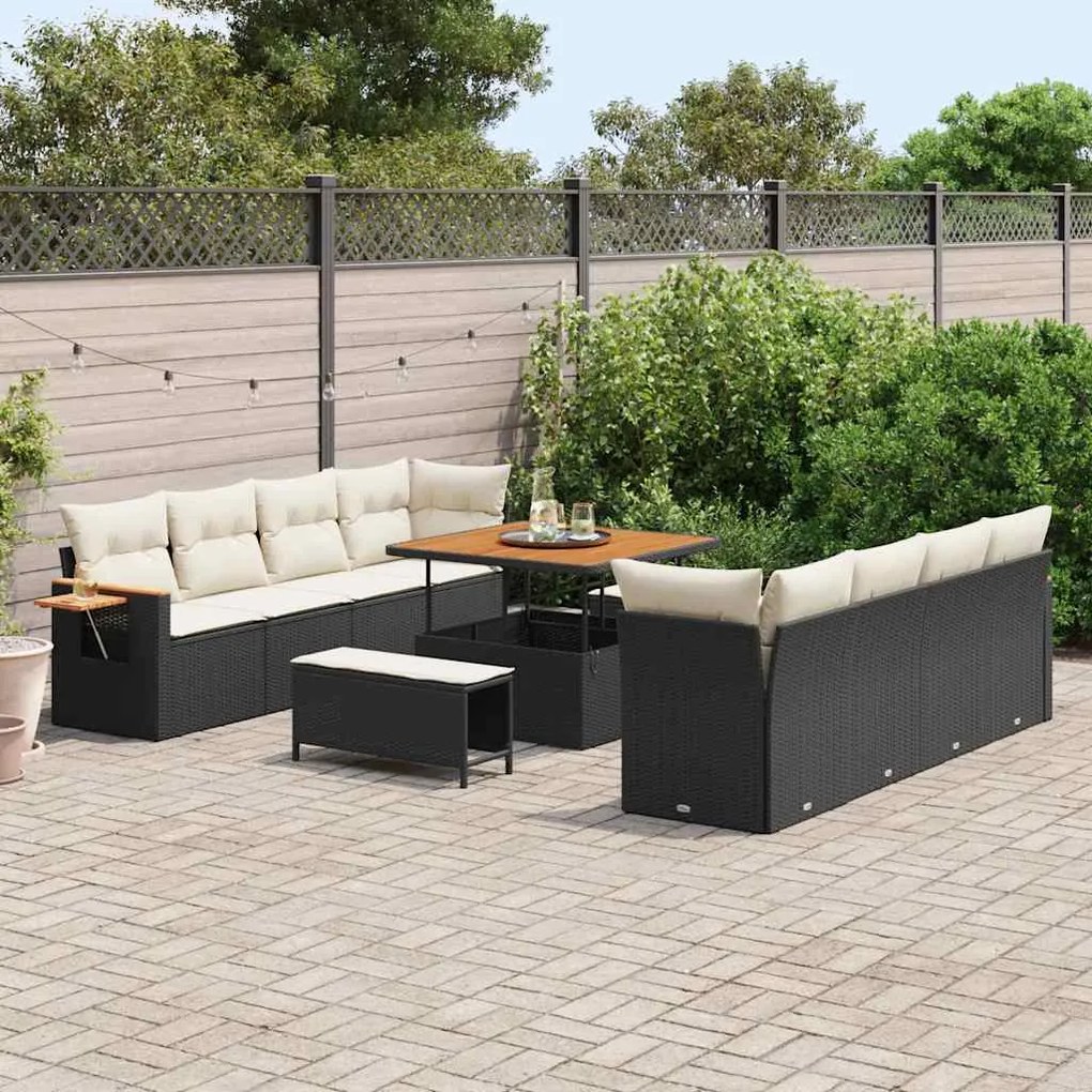 vidaXL Σετ Καναπέ Κήπου με μαξιλάρι 11 pcs Μαύρο Πολυ ράταν