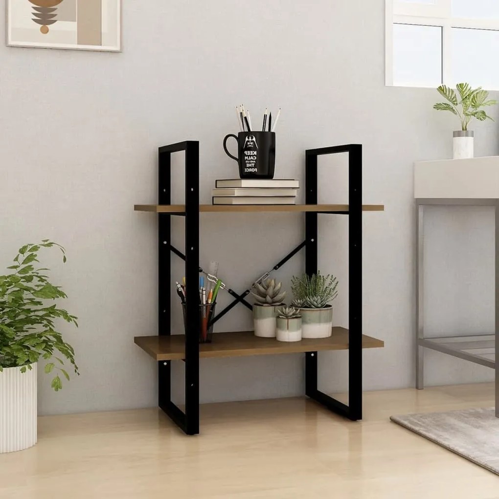 vidaXL Βιβλιοθήκη με 2 Ράφια Καφέ Μελί 60x30x70 εκ. Μασίφ Ξύλο Πεύκου