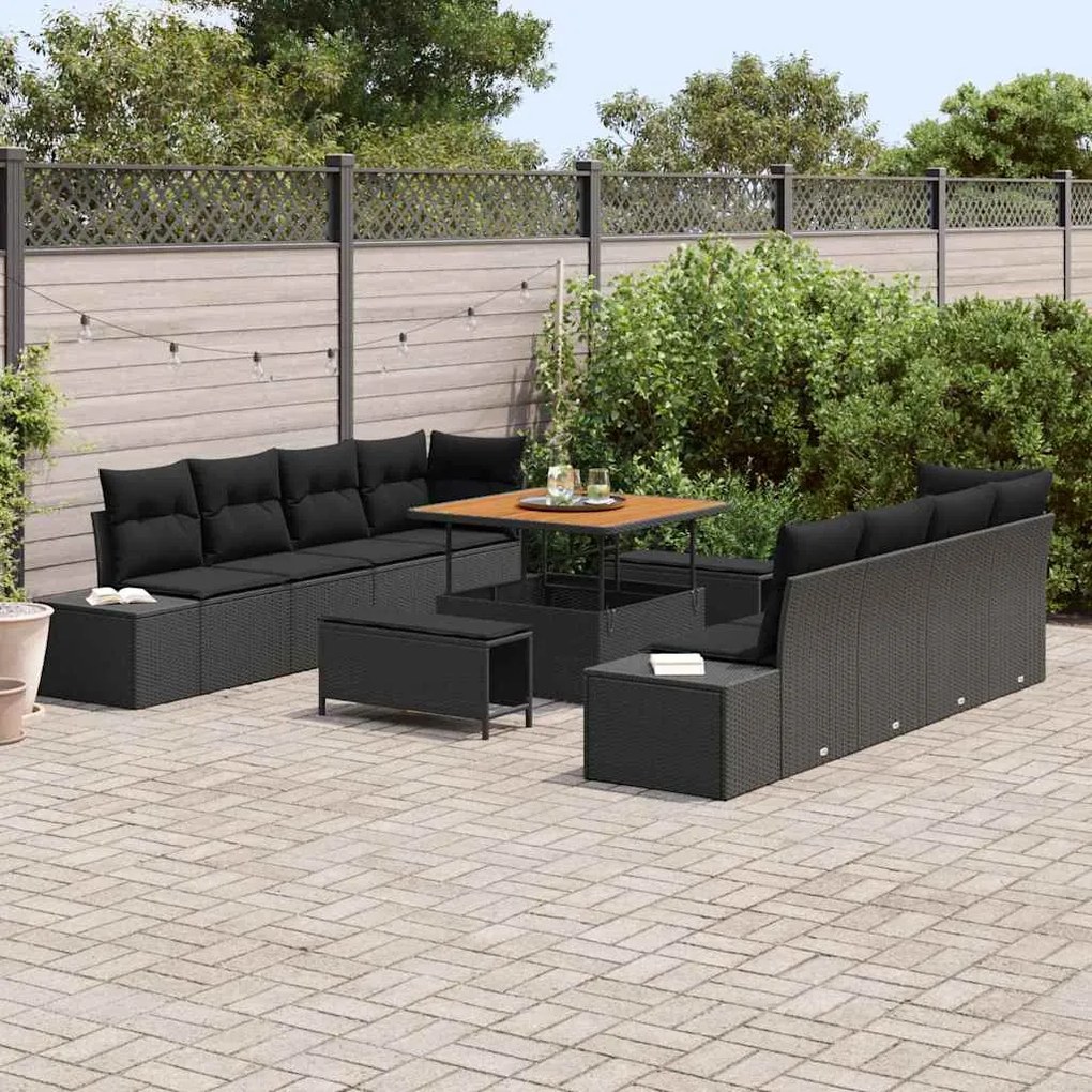 vidaXL Σετ Καναπέ Κήπου με μαξιλάρι 11 pcs Μαύρο Πολυ ράταν