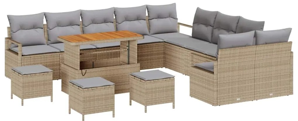 vidaXL Σετ Καναπέ Κήπου με μαξιλάρι 14 pcs Μπεζ Πολυ ράταν