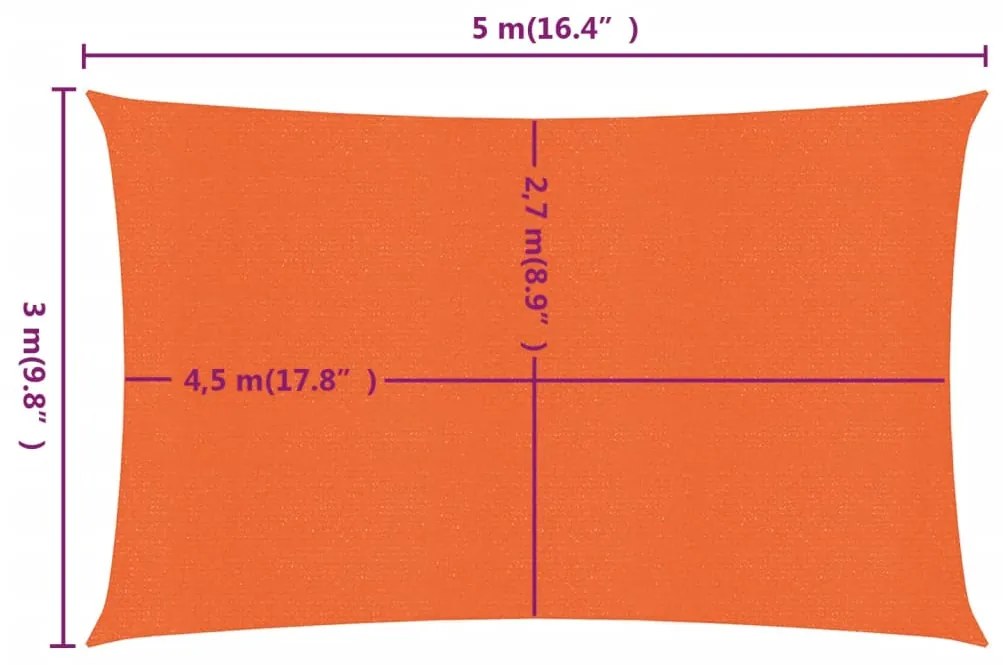 vidaXL Πανί Σκίασης Ορθογώνιο Πορτοκαλί 3x5 μ. από HDPE 160 γρ/μ²