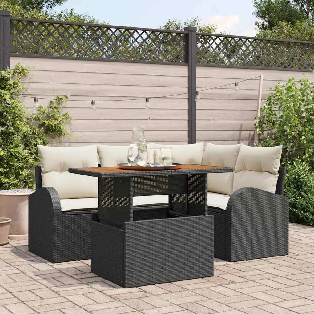 vidaXL Σετ Καναπέ Κήπου 5 pcs Μαύρο και κρεμ 100 x 55 x 73 εκ