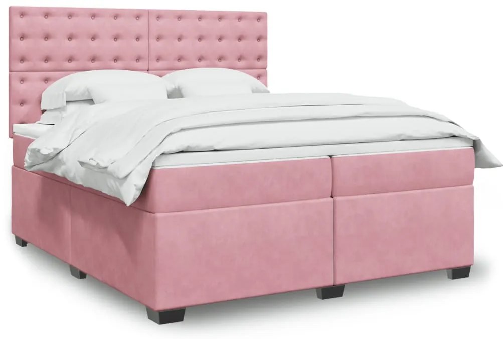 vidaXL Κρεβάτι Boxspring με Στρώμα Ροζ 200x200 εκ. Βελούδινο
