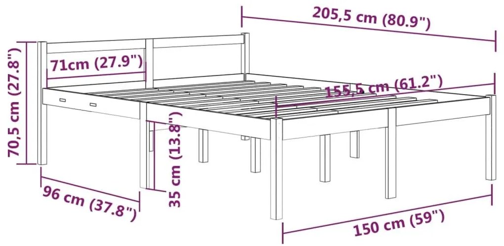 Κρεβάτι Ηλικιωμένων Γκρι 150x200εκ. Μασίφ Ξύλο Πεύκου King Size - Γκρι