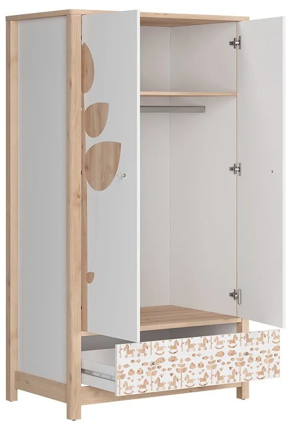 Ντουλάπα Boston BJ104, Οξιά, Άσπρο, 182x100x60cm, 75 kg, Πόρτες ντουλάπας: Με μεντεσέδες, Αριθμός ραφιών: 1, Αριθμός ραφιών: 1 | Epipla1.gr