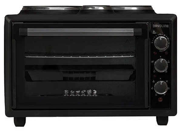 Davoline FORNETTO 3403 AL/ BL Ηλεκτρικό Φουρνάκι 34lt με 3 Εστίες 2500W Μαύρο