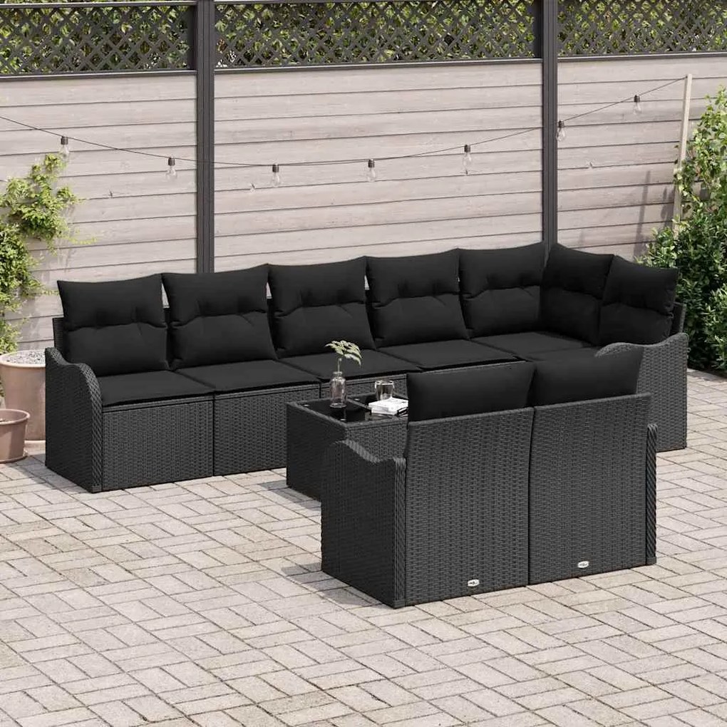 vidaXL Σετ Καναπέ Κήπου με μαξιλάρι 9 pcs Μαύρο Πολυ ράταν