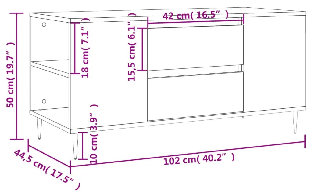 Τραπεζάκι Σαλονιού Καφέ Δρυς 102x44,5x50 εκ. Επεξεργασμένο Ξύλο - Καφέ