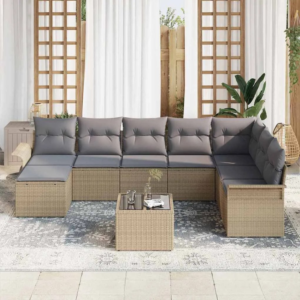 vidaXL Σετ Καναπέ Κήπου με μαξιλάρι 9 pcs Μαύρο Πολυ ράταν