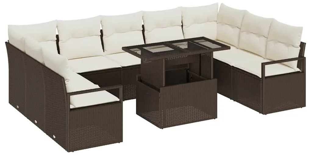 vidaXL Σετ Καναπέ Κήπου με αποθήκευση 10 pcs Καφέ Πολυ ράταν