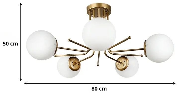Φωτιστικό οροφής Maxidex Megapap Ε27 μεταλλικό - γυάλινο πεντάφωτο χρώμα χρυσό Ø80x50εκ.