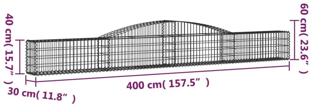 Συρματοκιβώτια Τοξωτά 6 τεμ. 400x30x40/60 εκ. Γαλβαν. Ατσάλι - Ασήμι