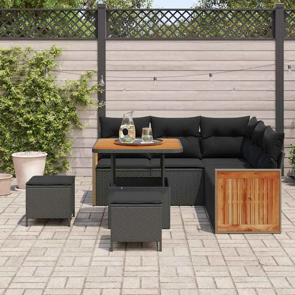 vidaXL Σετ Καναπέ Κήπου με μαξιλάρι 8 pcs Μαύρο 80 x 80 x 71 cm