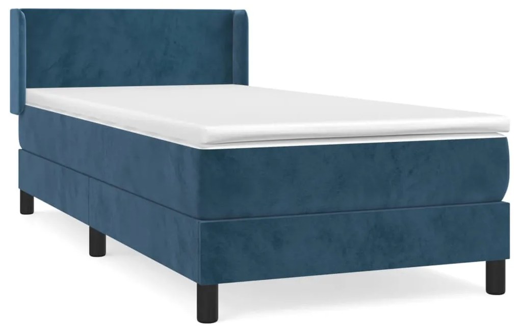 vidaXL Κρεβάτι Boxspring με Στρώμα Σκούρο Μπλε 90x200 εκ. Βελούδινο