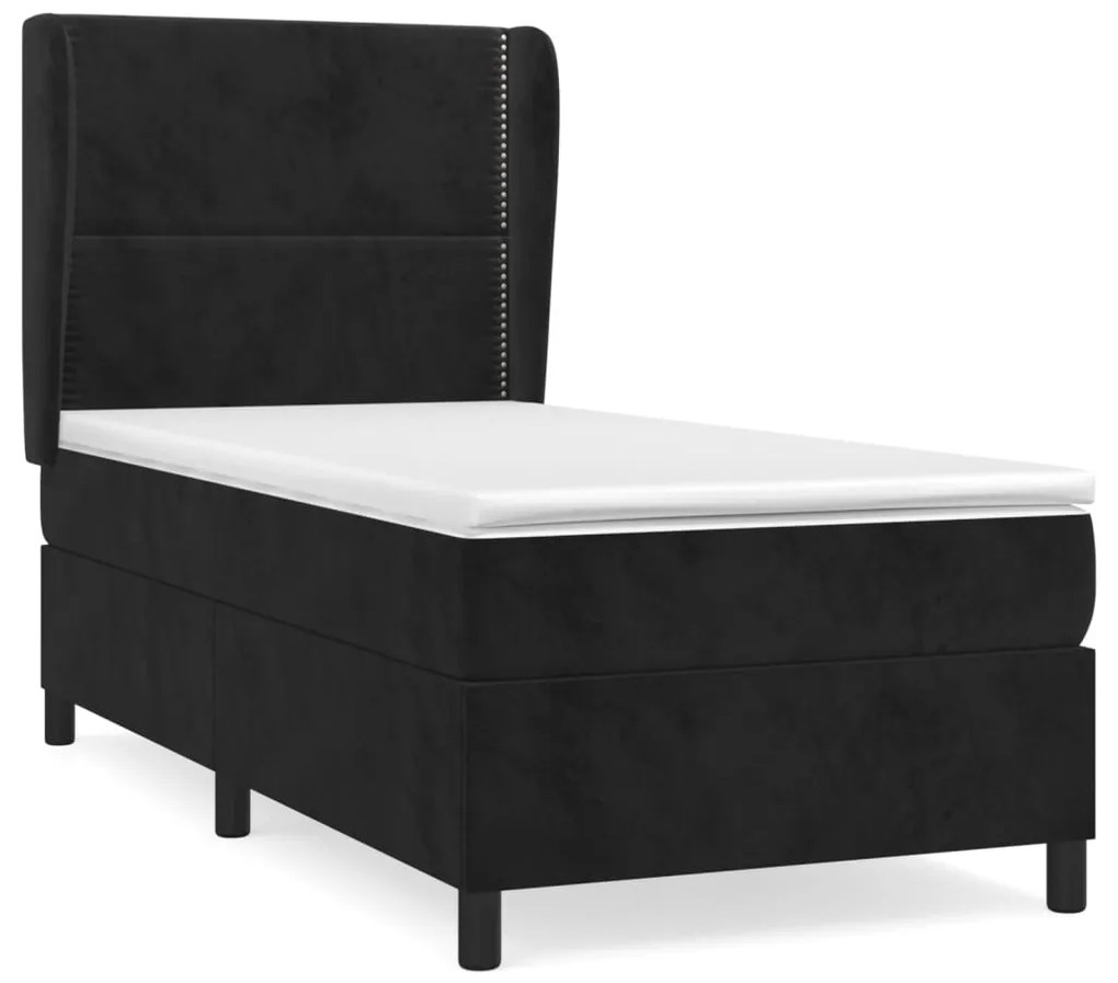 vidaXL Κρεβάτι Boxspring με Στρώμα Μαύρο 90x190 εκ. Βελούδινο