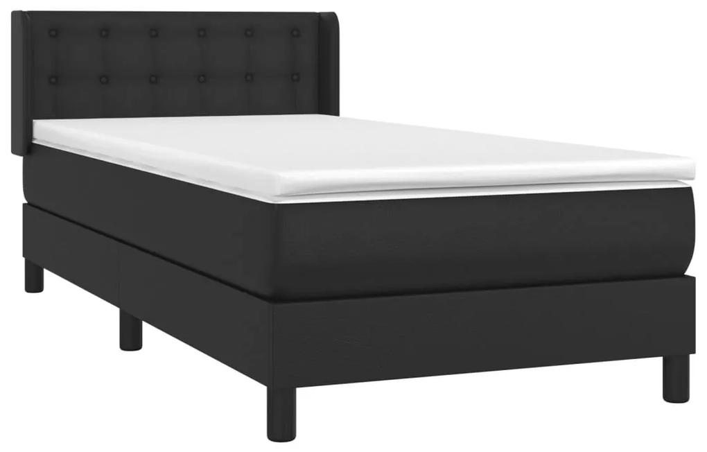 Κρεβάτι Boxspring με Στρώμα Μαύρο 90x200εκ. από Συνθετικό Δέρμα - Μαύρο