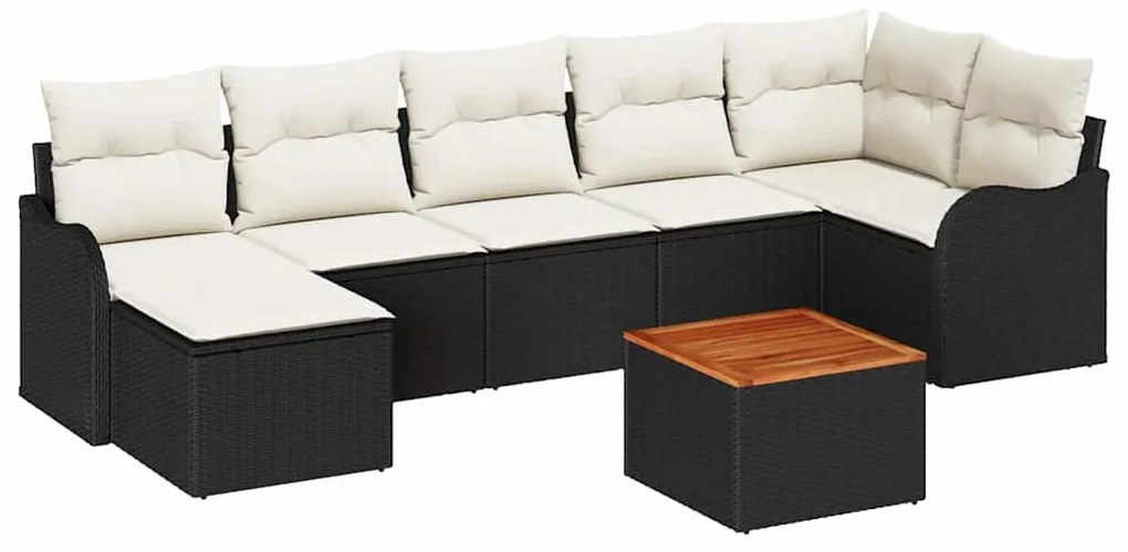 vidaXL Σετ Καναπέ Κήπου 8 pcs Μαύρο και Κρέμα συνθετικό ρατάν