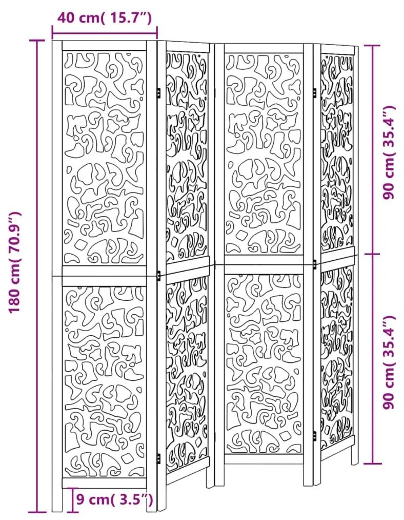 Διαχωριστικό Χώρου με 4 Πάνελ Μαύρο από Μασίφ Ξύλο Παυλώνιας - Μαύρο
