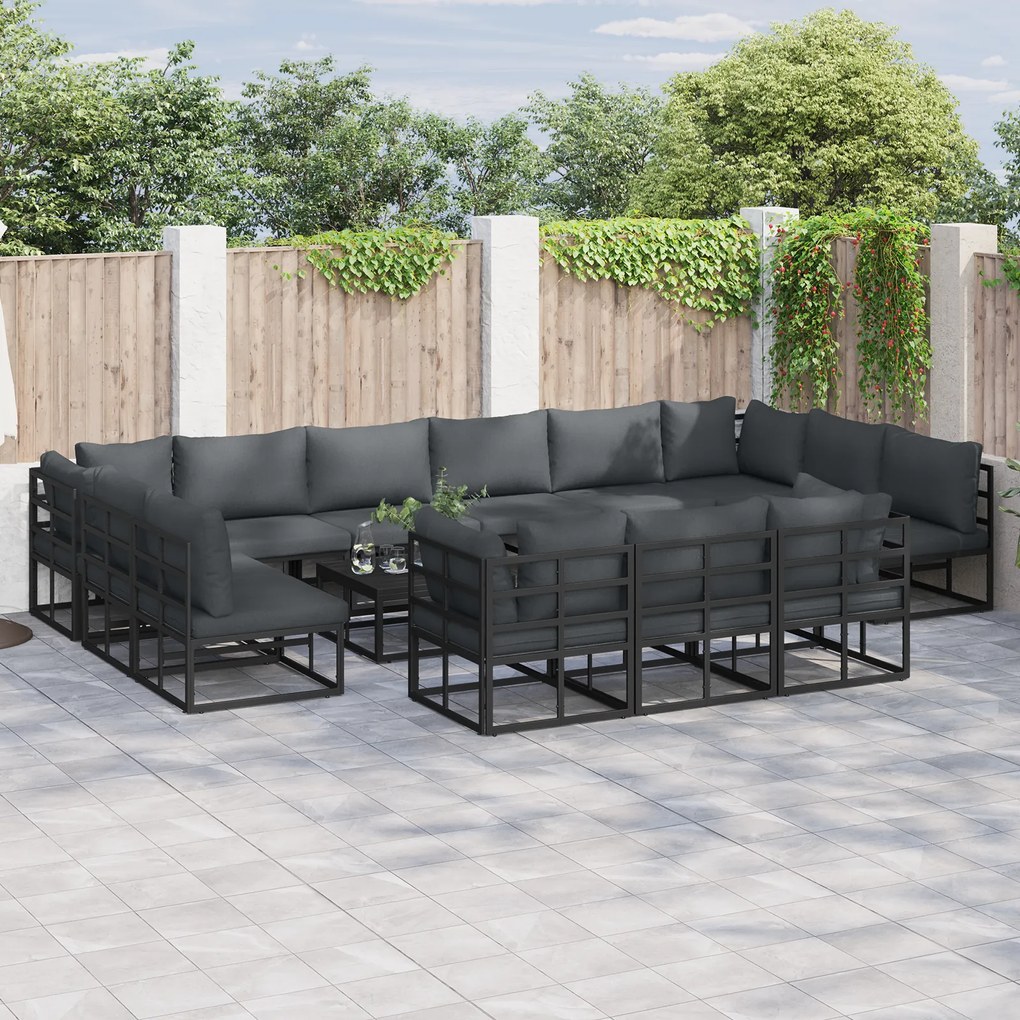 vidaXL Σετ Καναπέ Κήπου 13 pcs Μαύρο 423 x 211.5 x 71 εκ Αλουμίνιο