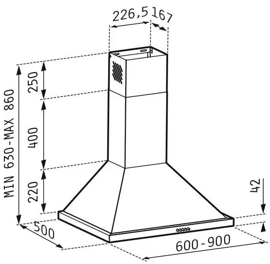 Απορροφητήρας Καμινάδα Τετράγωνη Pyramis Ecoline 60 εκ.