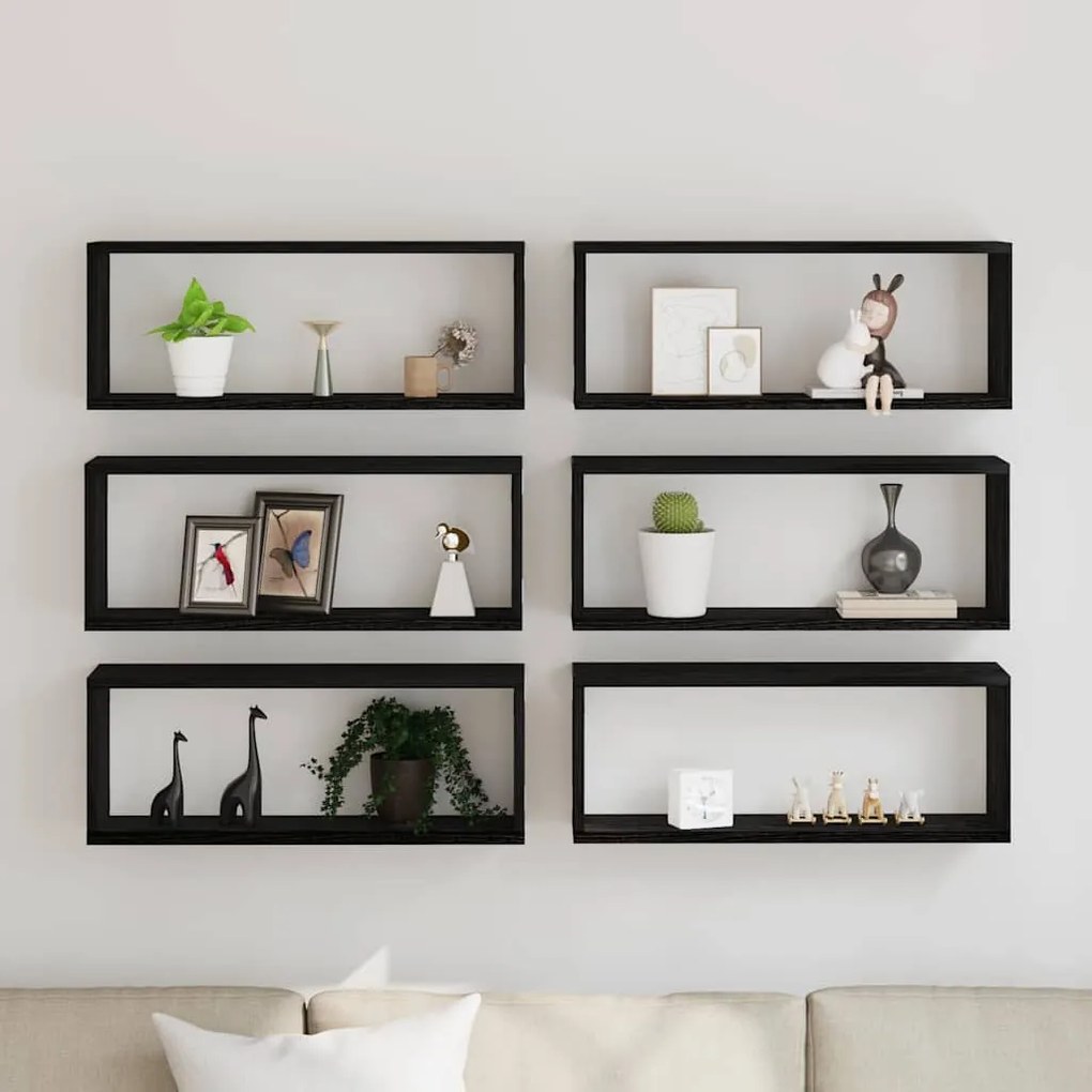 vidaXL Ράφια Τοίχου με ράφι Επιτοίχιο 6 pcs Μαύρη δρυς 60 x 15 x 23 cm