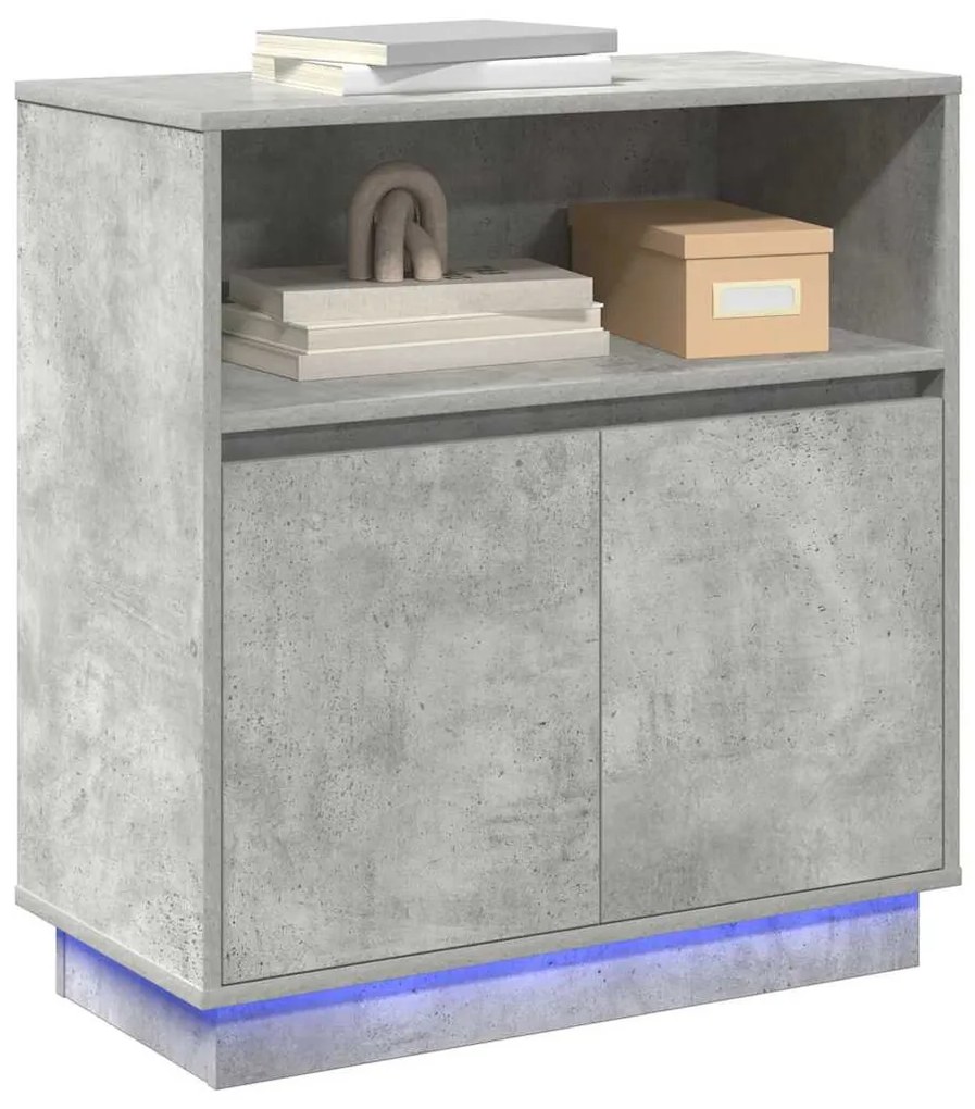 vidaXL Πλευρικό Τραπέζι LED Γκρι σκυροδέματος 71 x 34,5 x 75 εκ.