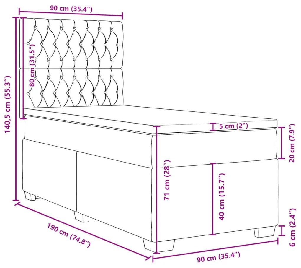 Κρεβάτι Boxspring με Στρώμα Μπλε 90x190 εκ. Βελούδινο - Μπλε