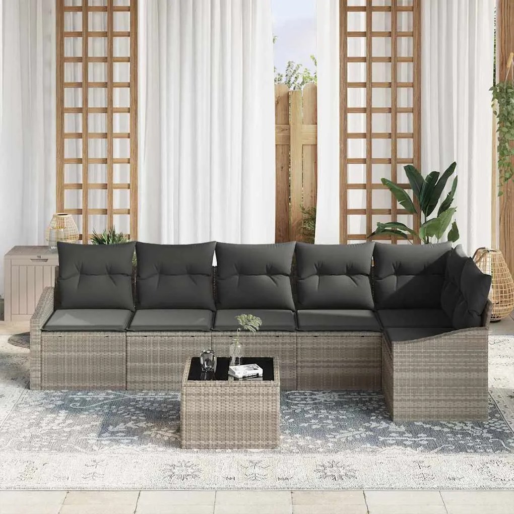vidaXL Σετ Καναπέ Κήπου 7 pcs Ανοιχτό γκρι Πολυ ράταν