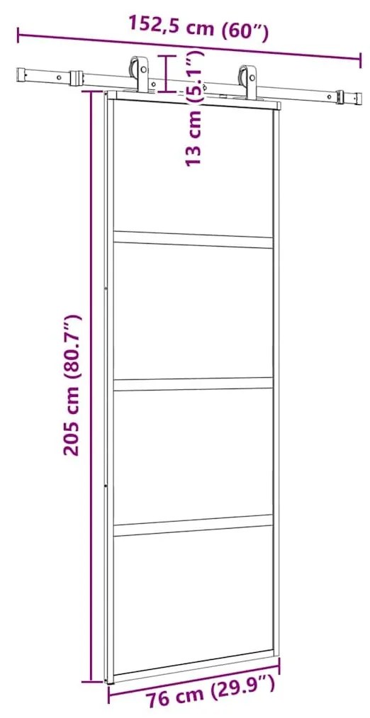 Συρόμενη πόρτα με σετ υλικού Μαύρο 76x205 cm γυαλί μετριασμένο - Μαύρο