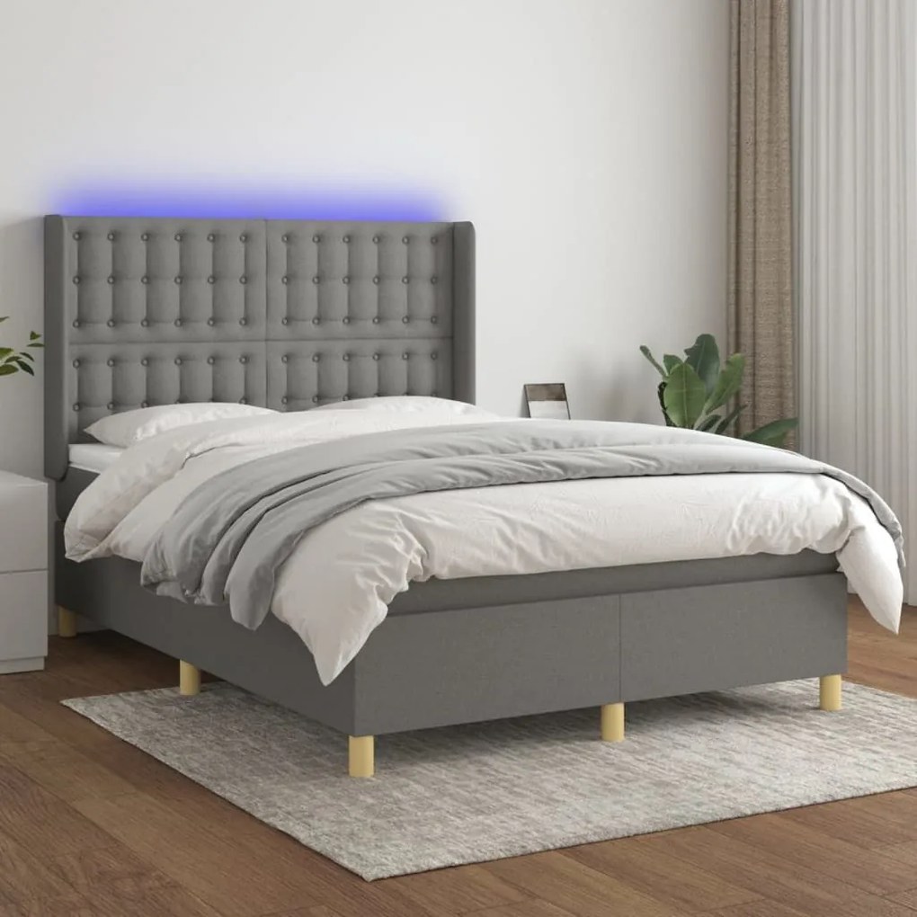 ΚΡΕΒΑΤΙ BOXSPRING ΜΕ ΣΤΡΩΜΑ &amp; LED ΣΚ.ΓΚΡΙ 140X190ΕΚ. ΥΦΑΣΜΑΤΙΝΟ 3139190