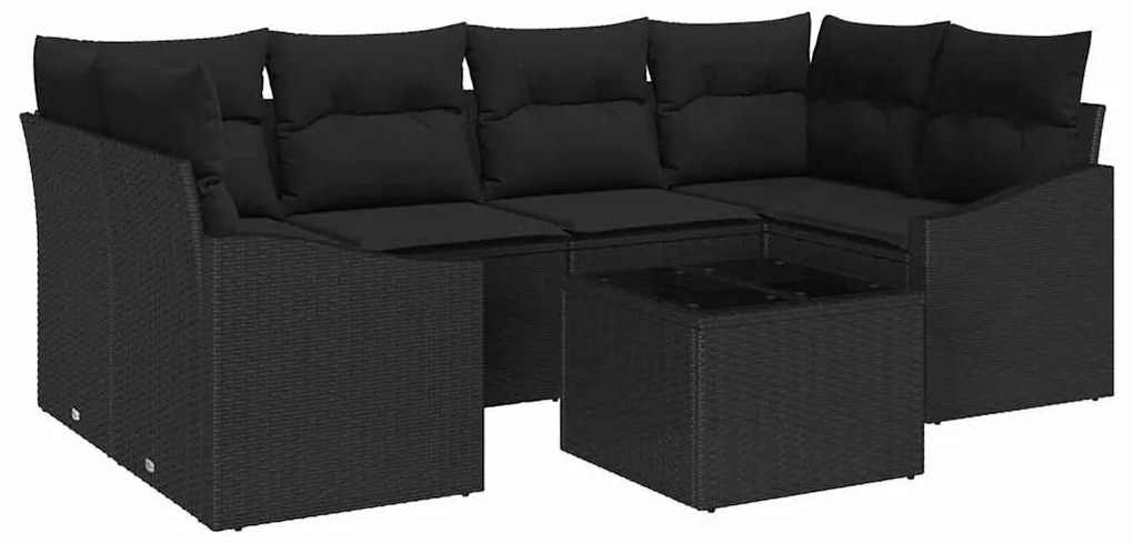 vidaXL Σετ Καναπέ Κήπου με μαξιλάρι 7 pcs Μαύρο 55 x 55 x 37 εκ