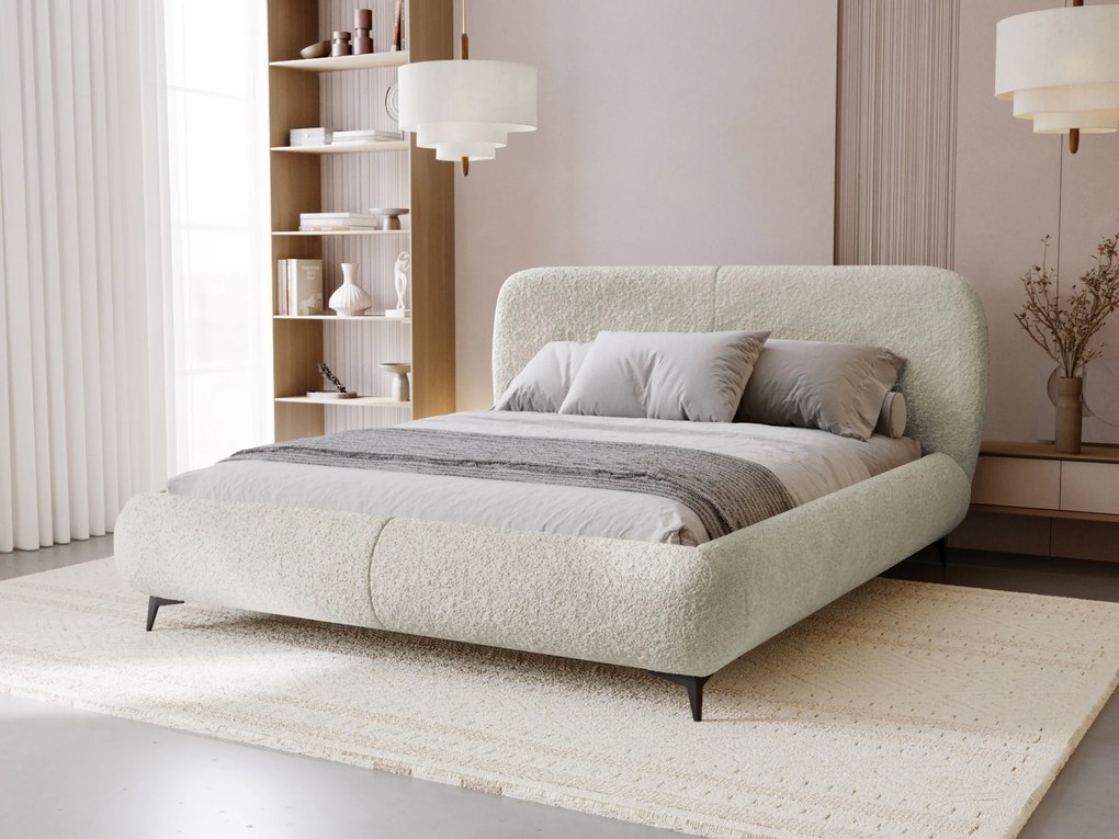 Επενδυμένο κρεβάτι Moe-Beige-140 x 200
