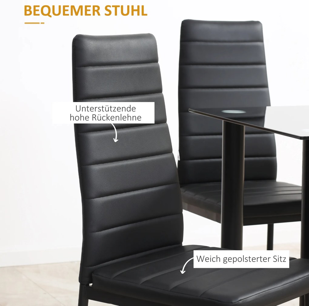 Σετ τραπεζαρίας 5 τεμαχίων, σετ καθιστικού, τραπέζι τραπεζαρίας με 4 καρέκλες, μοντέρνος σχεδιασμός, γυάλινο τραπέζι, Μαύρο