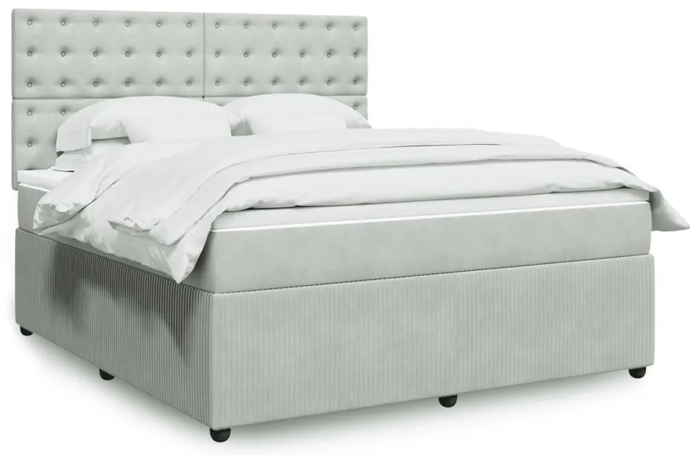 vidaXL Κρεβάτι Boxspring με Στρώμα Ανοιχτό Γκρι 180x200 εκ. Βελούδινο