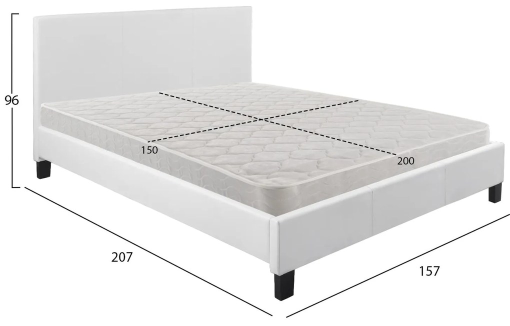 Επενδυμένο Κρεβάτι με Στρώμα BECCA Διπλό Λευκό Τεχνόδερμα 150x200εκ. 157x207x96 εκ.