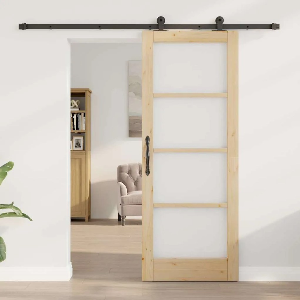 vidaXL Συρόμενη Πόρτα Χειροκίνητος Καφέ 78 x 202 εκ. Ξύλο και μέταλλο