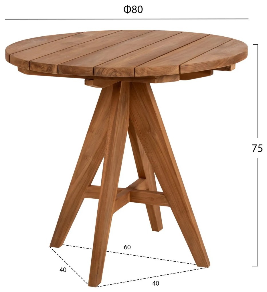 Τραπέζι LEO C9623.11 Στρόγγυλο απο Μασίφ Ξύλο TEAK Φυσικό Φ80x75Υεκ. 80x80x75 εκ.